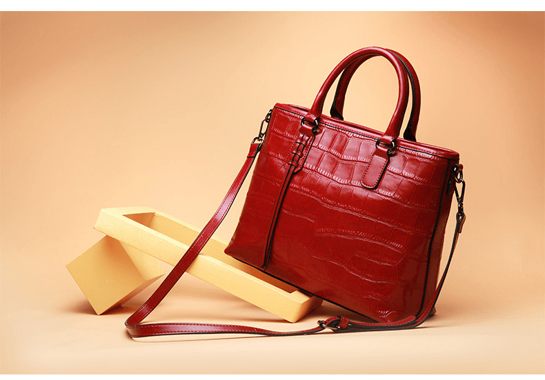 croco leather satchel-red
