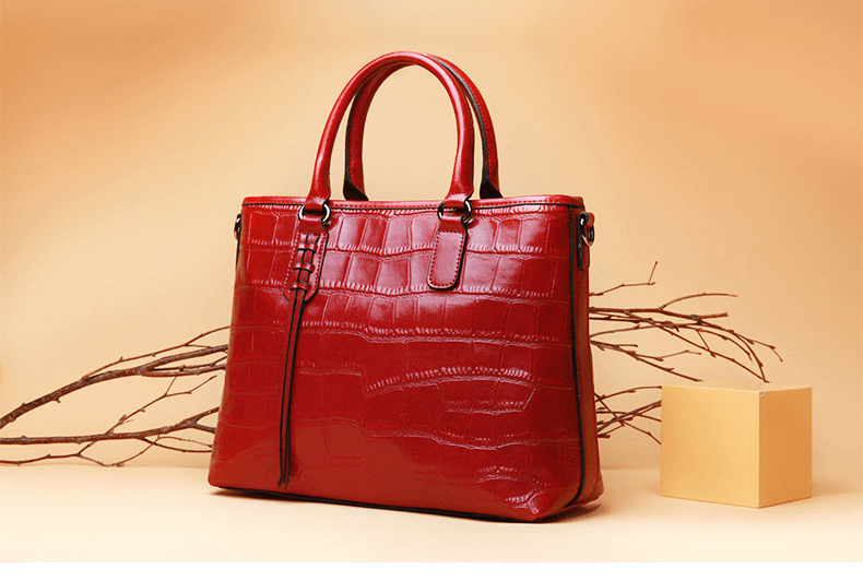 croco leather satchel-red