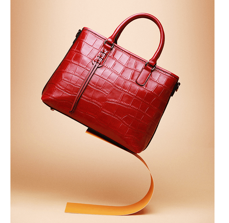 croco leather satchel-red