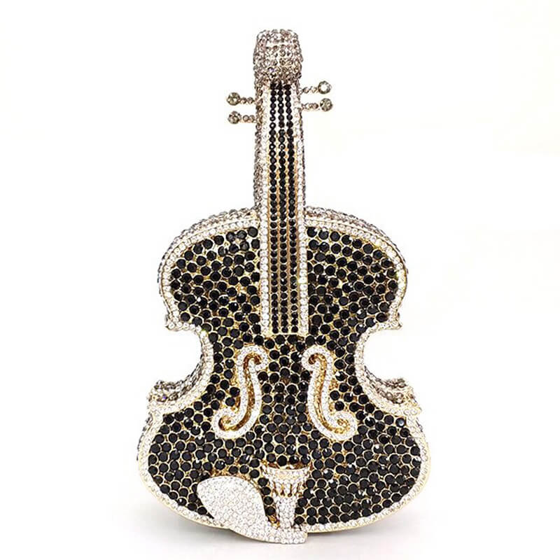 crystal violin purse in black gold