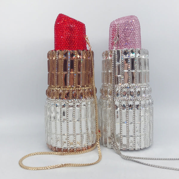 lipstick crystal purse clutch bag
