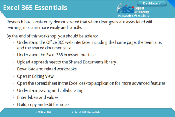 Excel 365 Essentials – eBSI Export Academy
