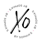 XO by Sophia's Secondary Logo. Black XO is in the middle and "By Sophia's"  is circling the outside 4 times.