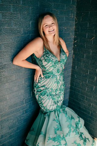 green mermaid prom dress