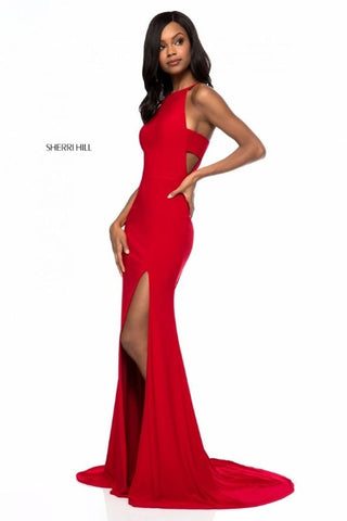 beautiful red dress with a slit for prom night