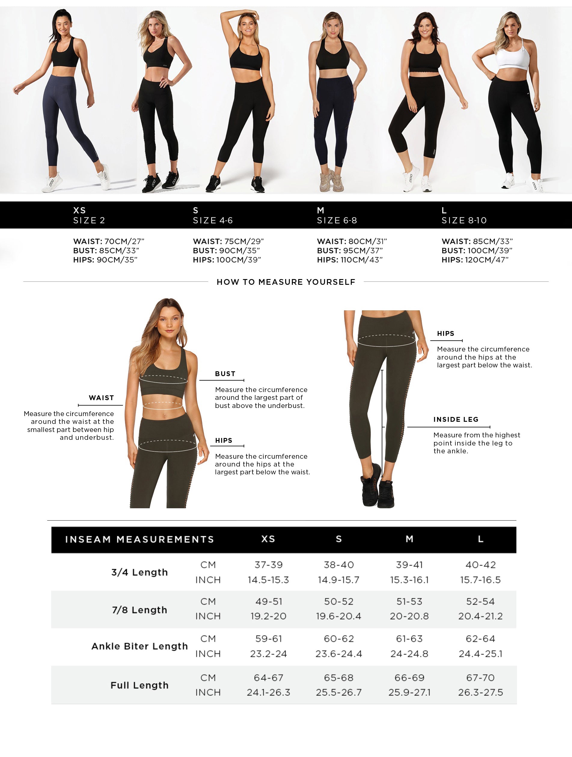 LORNA JANE SIZE GUIDE