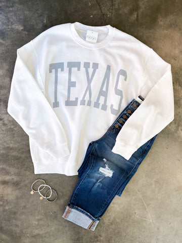 white oversized texas sweatshirt