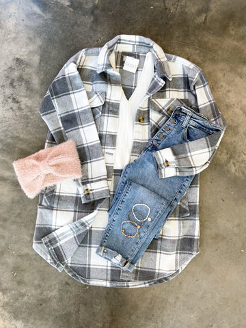 grey and white plaid shacket