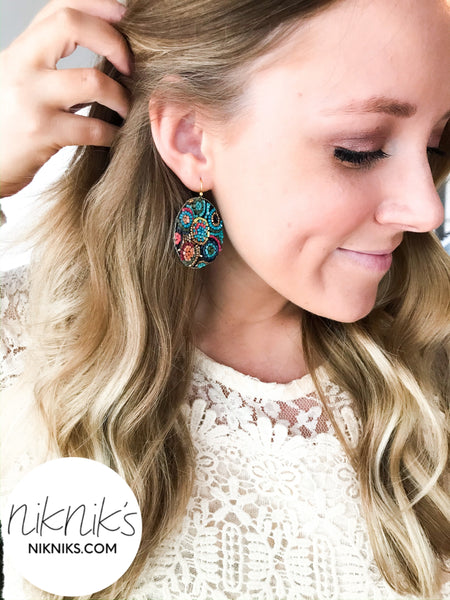 round colorful beaded dangle earrings