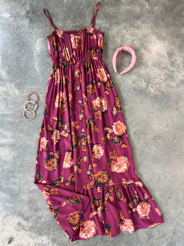 burgundy floral maxi dress