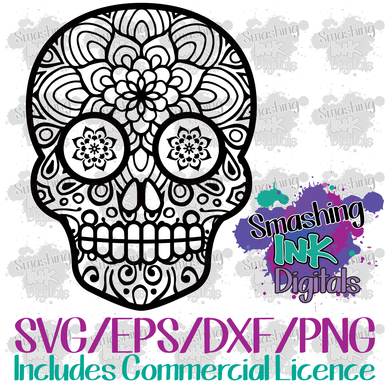 Mandala Sugar Skull Svg Cutting File Smashing Ink Vinyl