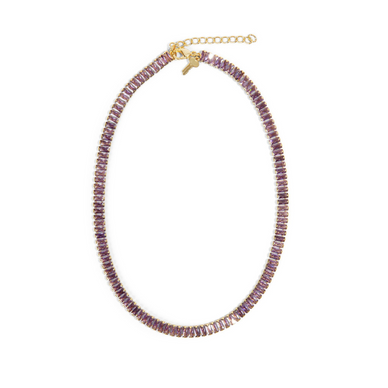 Deck your décolletage out this season with our show-stopping Eternity Gem Tennis Necklace in Purple. Layer with an SS choker for a well-styled stack or let it shine solo.  
Swarovski purple Color gems surround your neck 14k Gold plating over Brass. Both versions are adjustable for a choker or necklace look. 
14" Adjustable + 2" 
16" Adjustable + 2" 
Fulfilled by our friends at Short Suite 

*Please Note: 

This item is not eligible for returns 
This item cannot be shipped outside the U.S.
