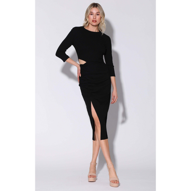 Sophisticated and sleek, the Kalani Dress is ready for the night! The cut out detail and slit on wearer's right add just the right amount of edge 

Pull over; Crew neck; 3/4 sleeves; fitted body 

Fine Rib Knit 

Shell: 46% Cotton, 46% Rayon 8% Spandex 

Machine delicate wash cold separately, Do not bleach, Line dry, Do not tumble dry, For best results dry clean 
Fulfilled by our friends at Walter Baker 

*Please Note: 

This item is not eligible for returns 
This item cannot be shipped outside the U.S.



