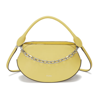 The Flor Mini Handbag is versatile and ideal for summer night outs and casual strolls. Whether you're attending a social event or taking a leisurely walk, this bag is designed to complement your style and add a trendy flair to your look. 
The bag comes with a detachable leather strap, providing flexibility in how you carry it. You can wear it with the leather strap for a classic and sophisticated look or without it for a sleek and minimalist appearance. 
In addition to the leather strap, the Flor Mini Handbag features a trendy chain short strap. This strap adds a touch of edge and fashion-forward flair to the bag's design, making it a statement piece for your summer outings. 
 Color Options: 


Yellow: The Yellow option is vibrant and cheerful, evoking the feeling of sunshine and warmth. It's a perfect choice for those who want to make a bold and lively statement with their fashion. 


Material:  Leather 
Measurements: 
Dimensions: 8.5 x 5.8 x 4 in Strap Length: 40-46.5 in 
Fulfilled by our friends at FutureBrandsGroup 
*Please Note: 

Rewards cannot be applied to this product
This item is not eligible for returns 
This item cannot be shipped outside the U.S.

