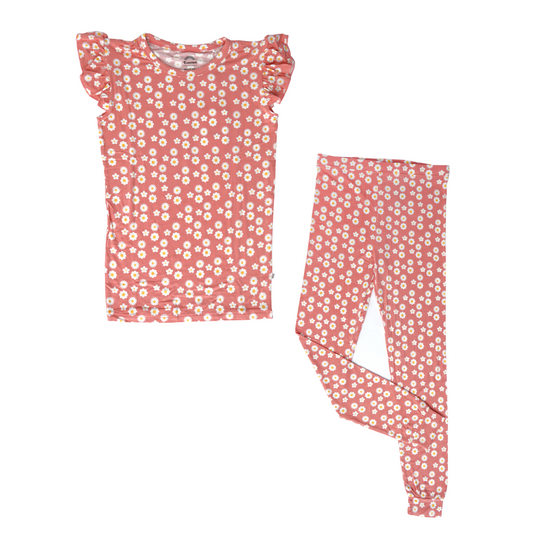 Happy Daze Pink Short Sleeve Bamboo Kids Pajama Pants Set
