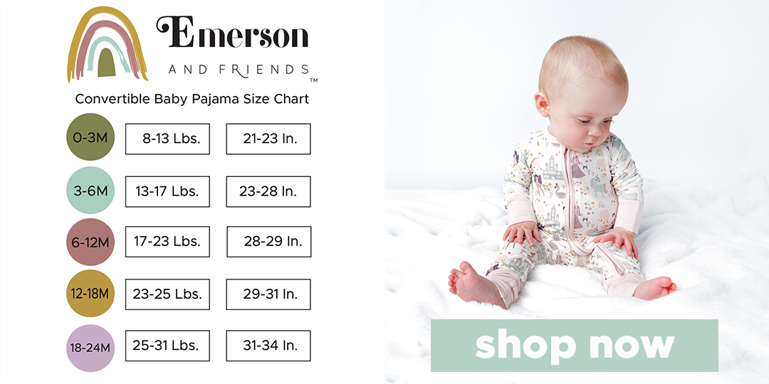 Emerson and Friends Bamboo Baby Pajamas Size Chart