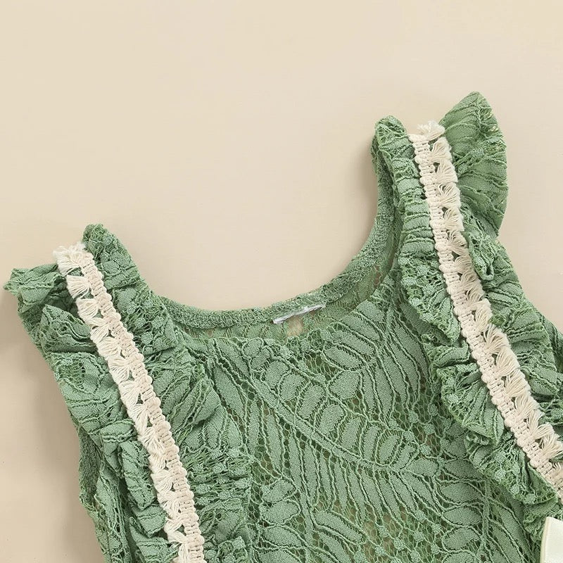 Green Lace Romper | 0-6 months