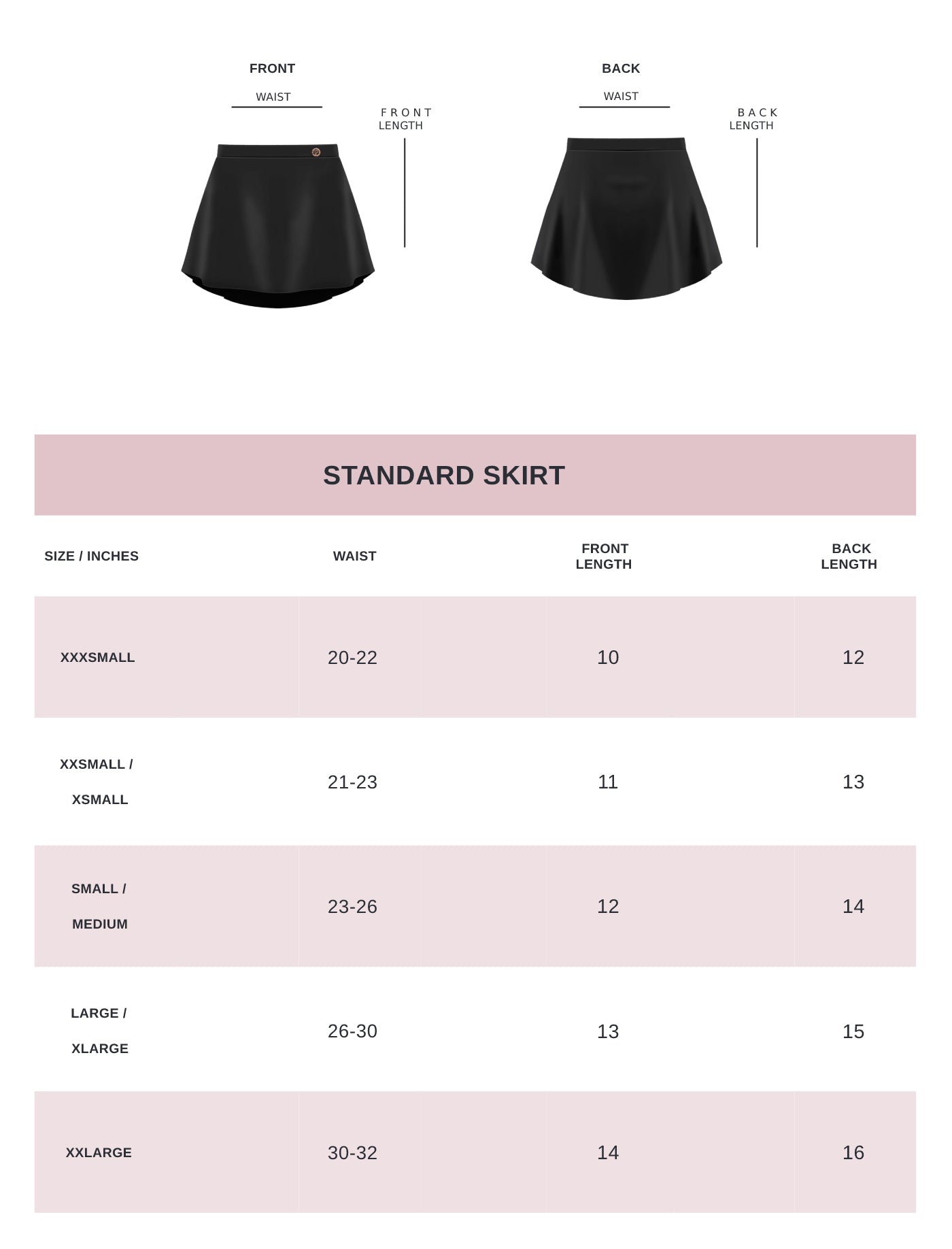 Women's Skirts Size Chart - US Skirt Sizes