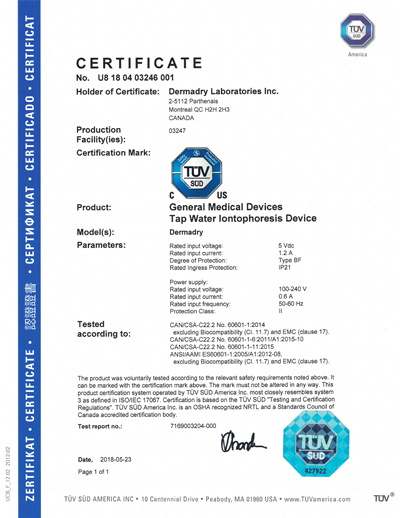 Certificate by TÜV-SÜD