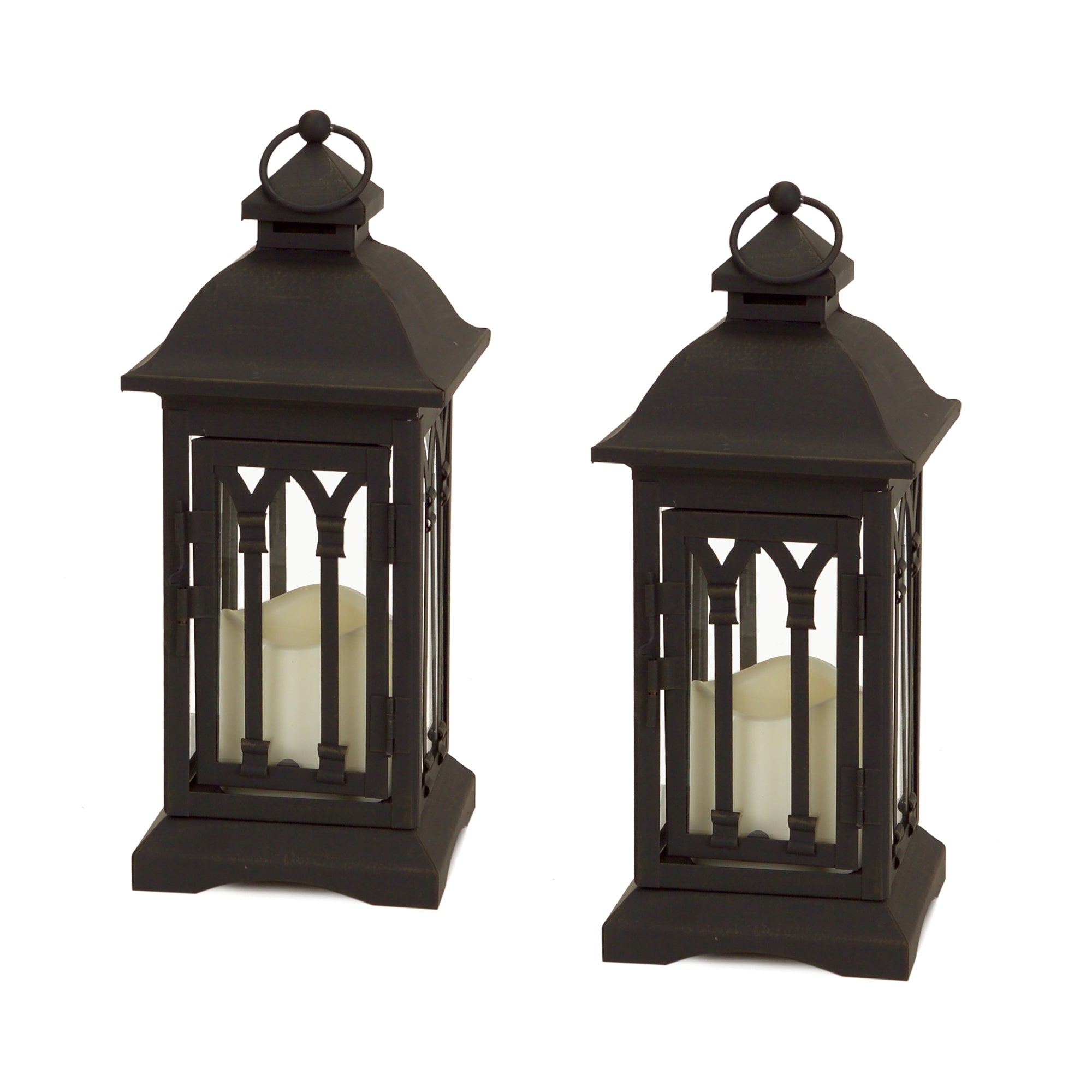 Gothic Black Lantern with LED Candle, Set of 2