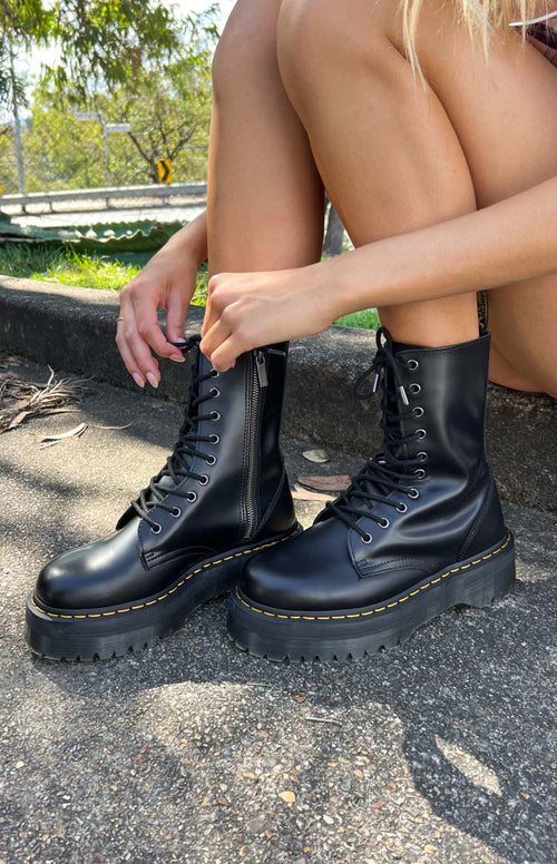 overhandigen Tot ziens Familielid Dr. Martens Jadon Hi Polished Smooth Black – Beginning Boutique US