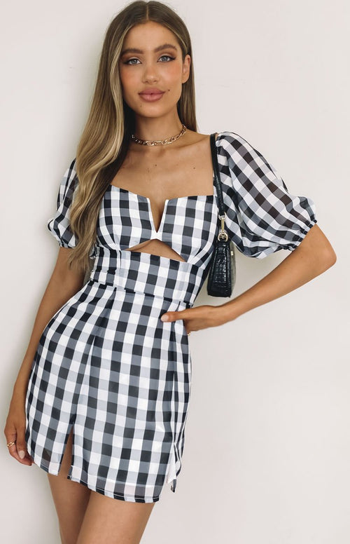 Florence Puff Sleeve Mini Dress Gingham – Beginning Boutique US