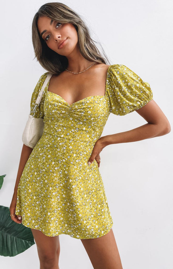 Jolene Mini Dress Mustard Floral – Beginning Boutique US