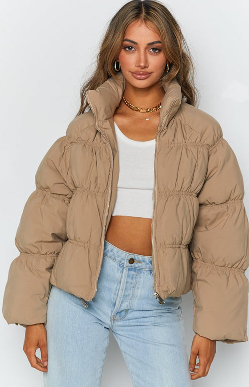 Winter Warmer Puffer Jacket Beige – Beginning Boutique US