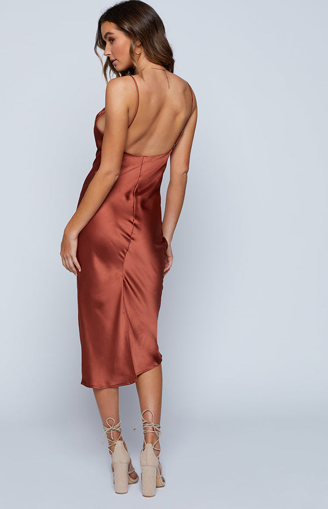 rust coloured midi dress