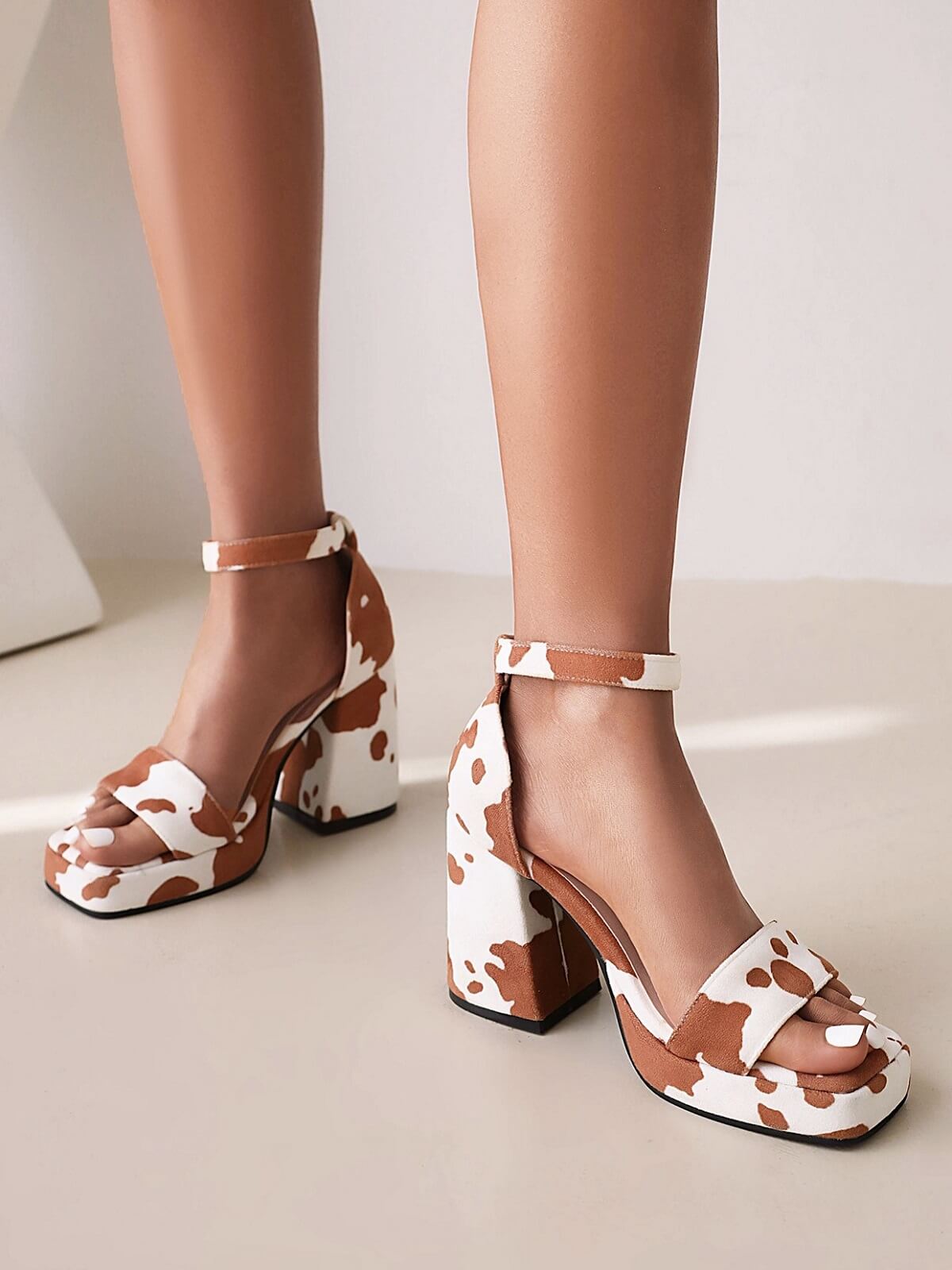 cow print heel sandals