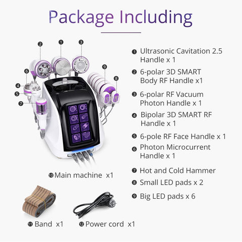 Package list of 9 in 1 40k Aristorm Ultrasonic Cavitation Machine