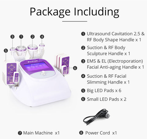 Package listing of 30K Ultrasonic Cavitation 160mW Laser Lipo Machine