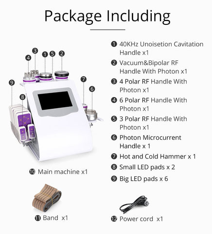 Package list of 9 In 1 Ultrasonic Cavitation Machine