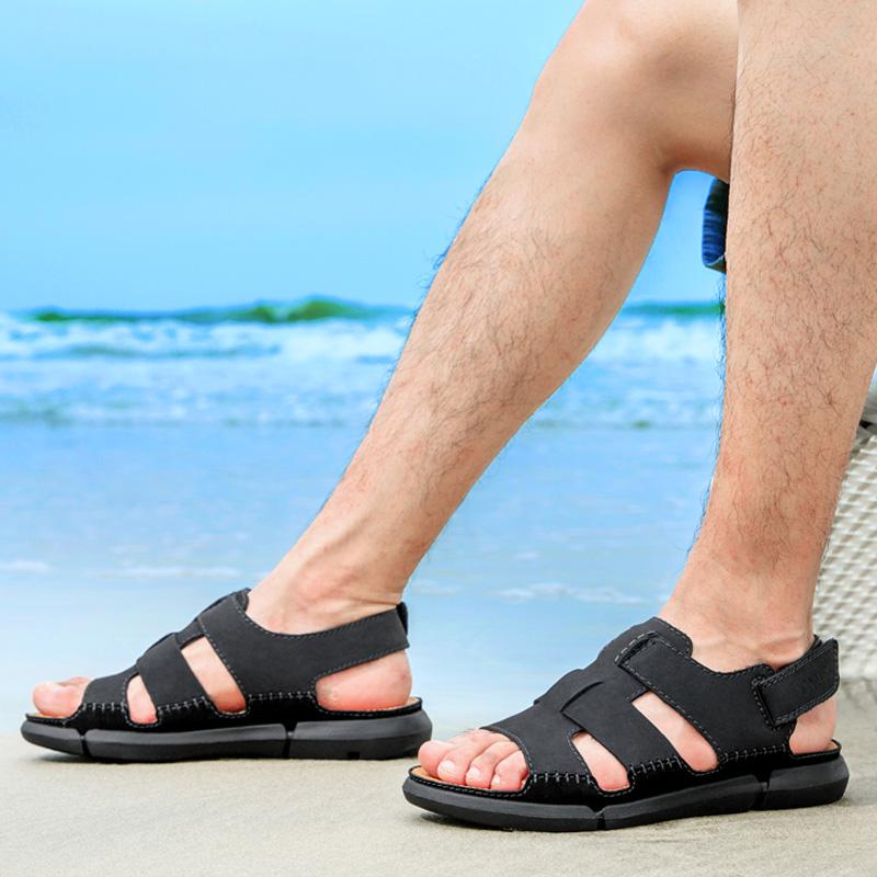 mens leather velcro sandals