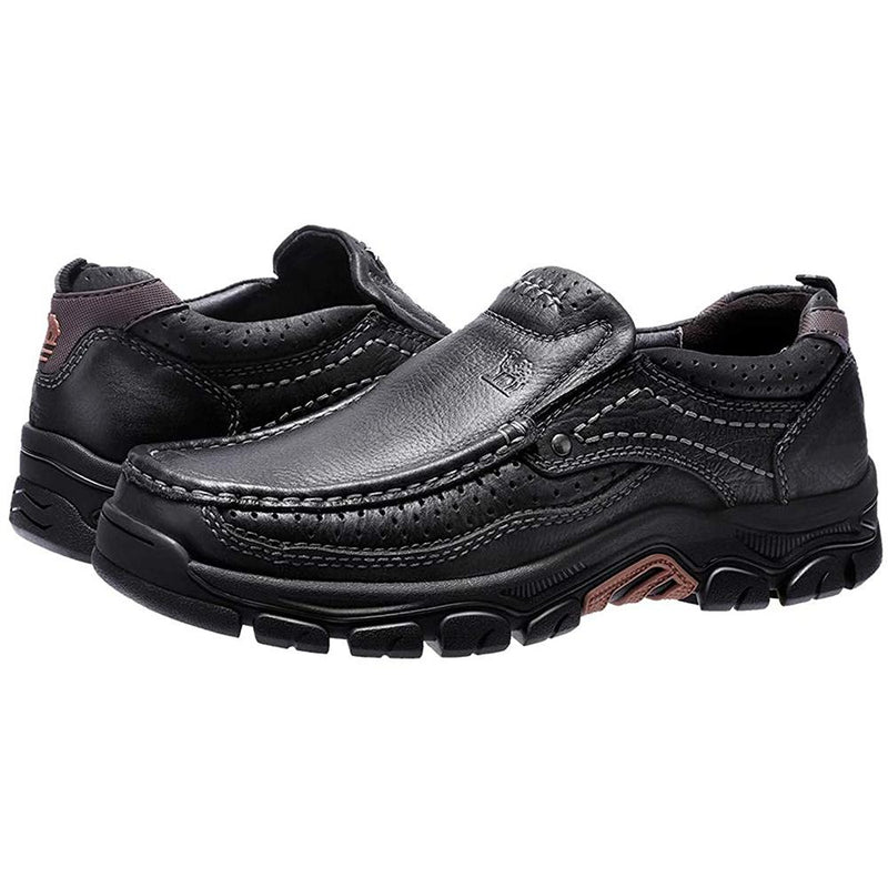 mens black leather slip on loafers