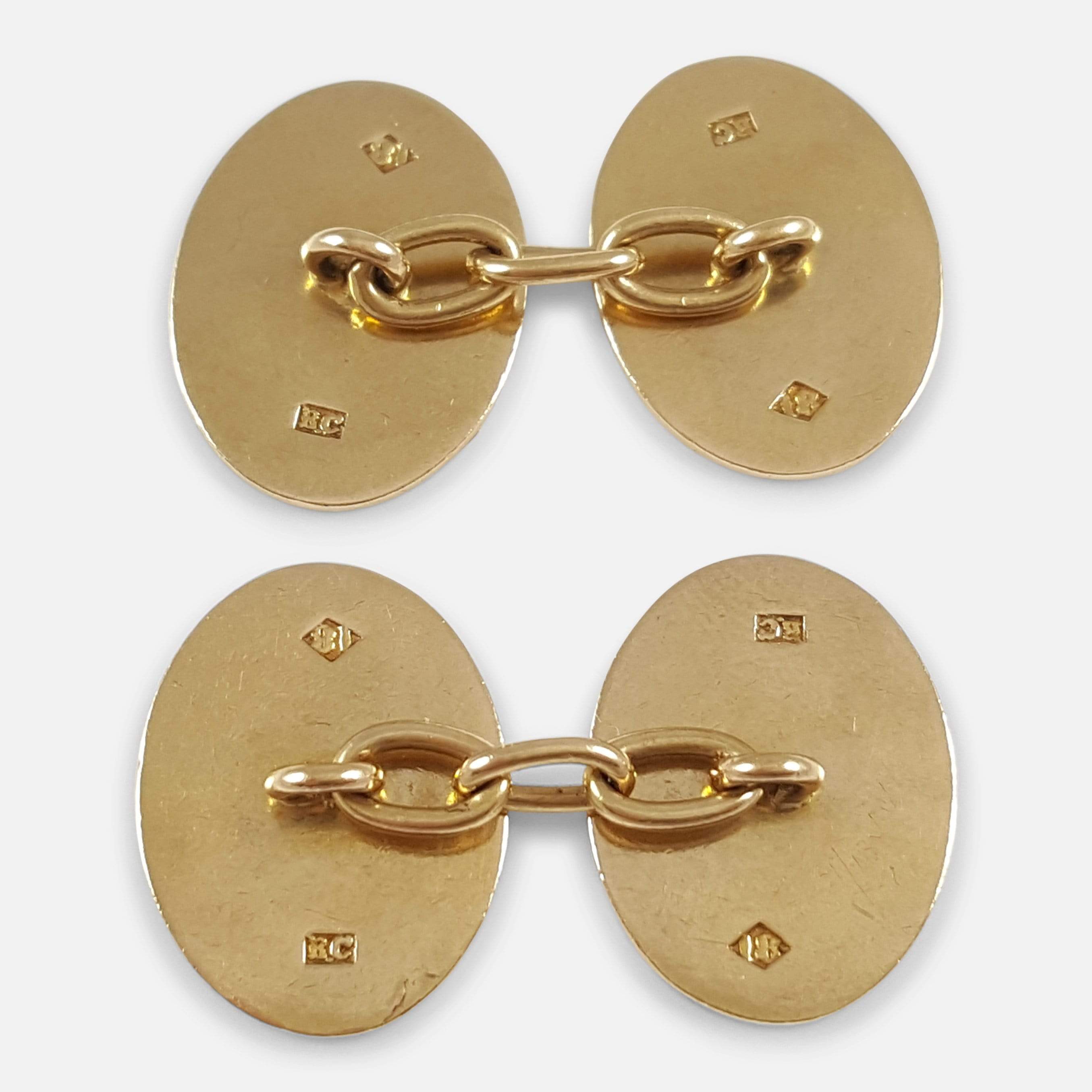 Art Deco 18ct Gold Engine Turned Oval Cufflinks