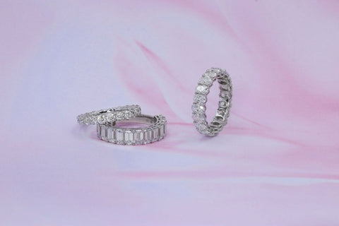 Photo Credit: LeCaine Gems; featuring Eternity Bands with Round, Emerald & Oval Lab Grown Diamonds