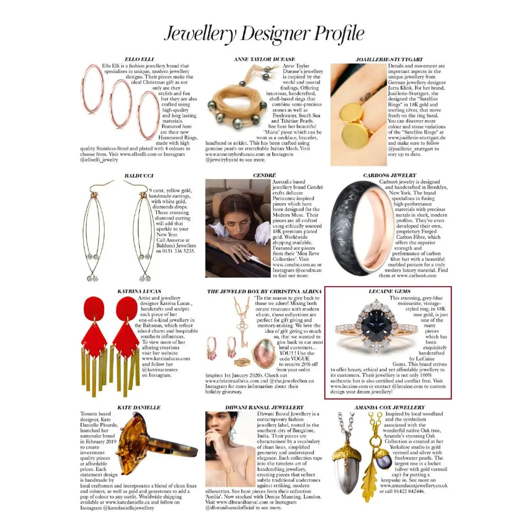 Vogue Magazine UK 2020 Grey Moissanite Jewellery Designer Profile