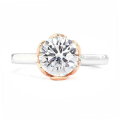 1-Carat Fiore Round Moissanite Flower Petal-setting Solitaire Two-tone Ring in 18K Gold