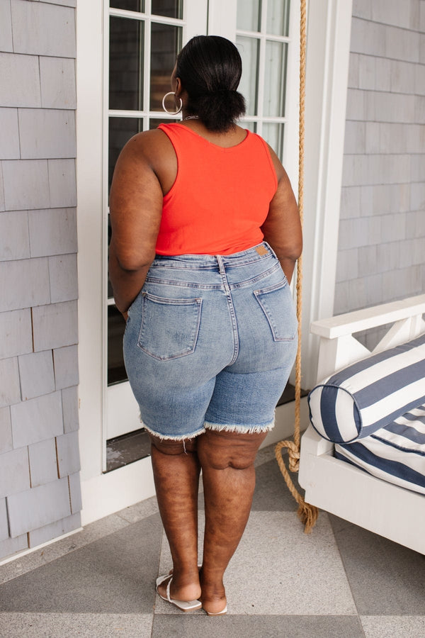 Ave Shops Womens Hi-Rise Cut Off Bermudas Denim Shorts by Judy Blue