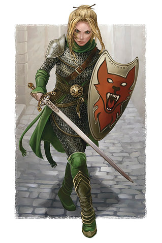 Armored woman with sword drawn on old city street--Picture from "Women in Practical Armor," https://boingboing.net/2011/08/29/women-fighters-in-reasonable-armor.html--Viking Dragon Blogs