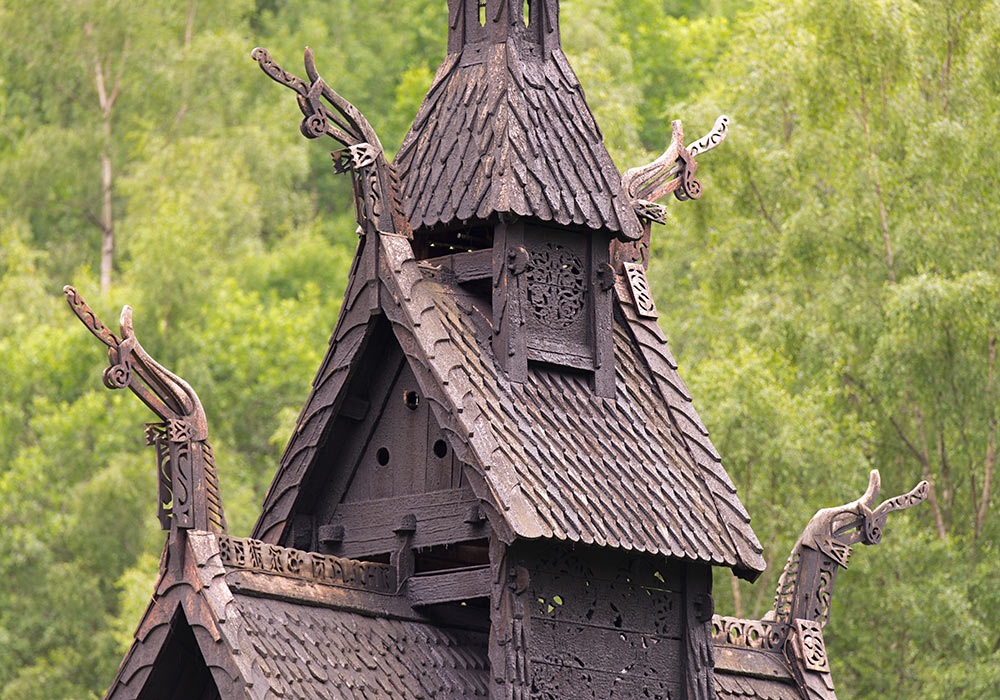 Carved Dragon Heads on Borgund Stave Church - Norway