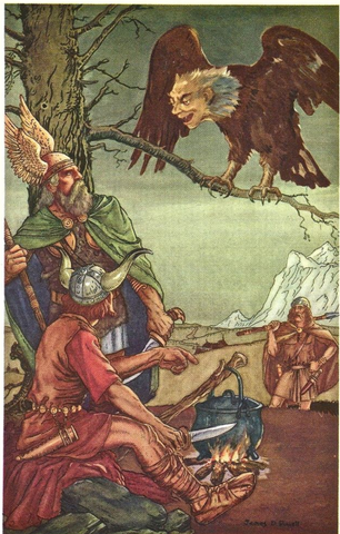 Thor, Loki & Hoenir talking to a Giant Eagle - Viking Dragon Blogs