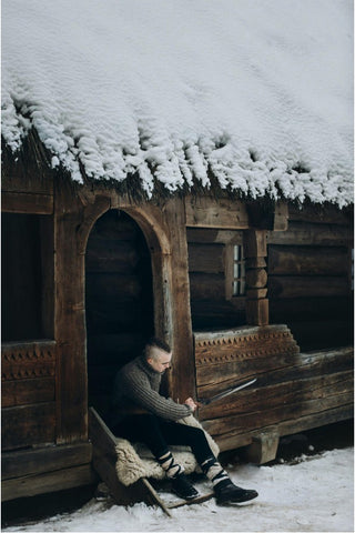Viking Outside Longhouse in the Deep Winter