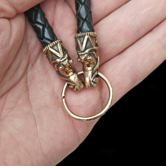 Leather Viking Necklace with Silver Gotlandic Dragon Heads