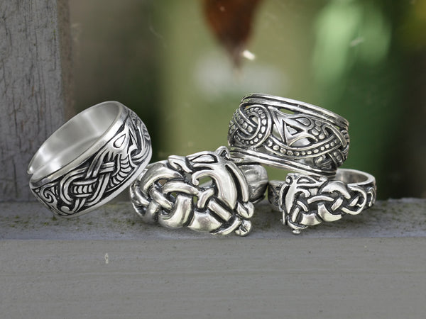 Viking Rings with Viking Dragon Designs in Sterling Silver