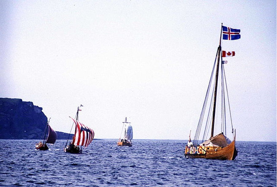 Viking Longships Sailing on the Ocean