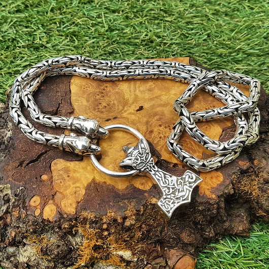 Men s Silver Viking Mjolnir Thor s Hammer Necklace