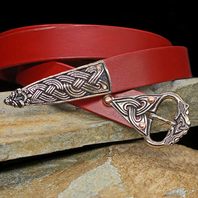 Custom Viking Belt with Bronze Borre Wolf Fittings, Red Leather Strap ...