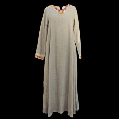 Natural Linen Viking Womens Dress with Wool Embroidery